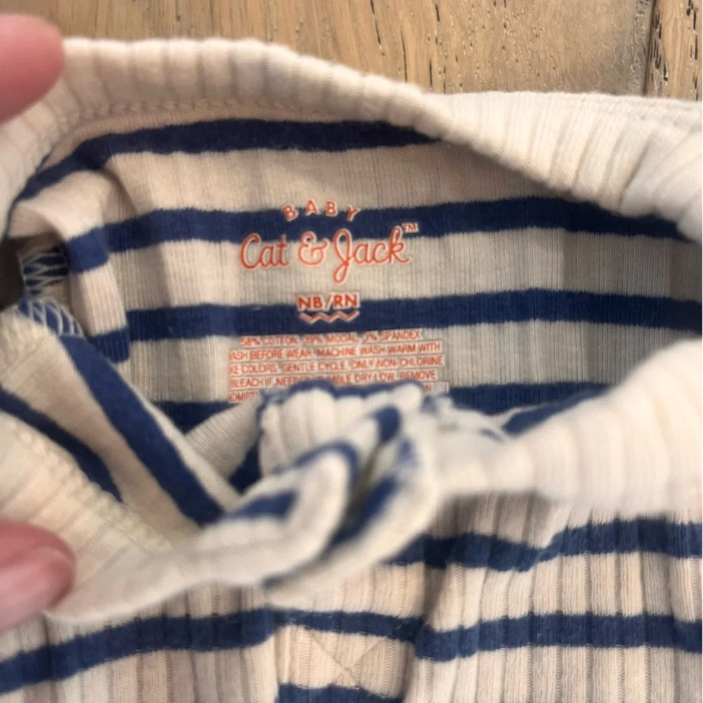 Newborn Bundle 2 pants 1 long sleeve Stripe Ribbed Button Organic Teal Gray Blue